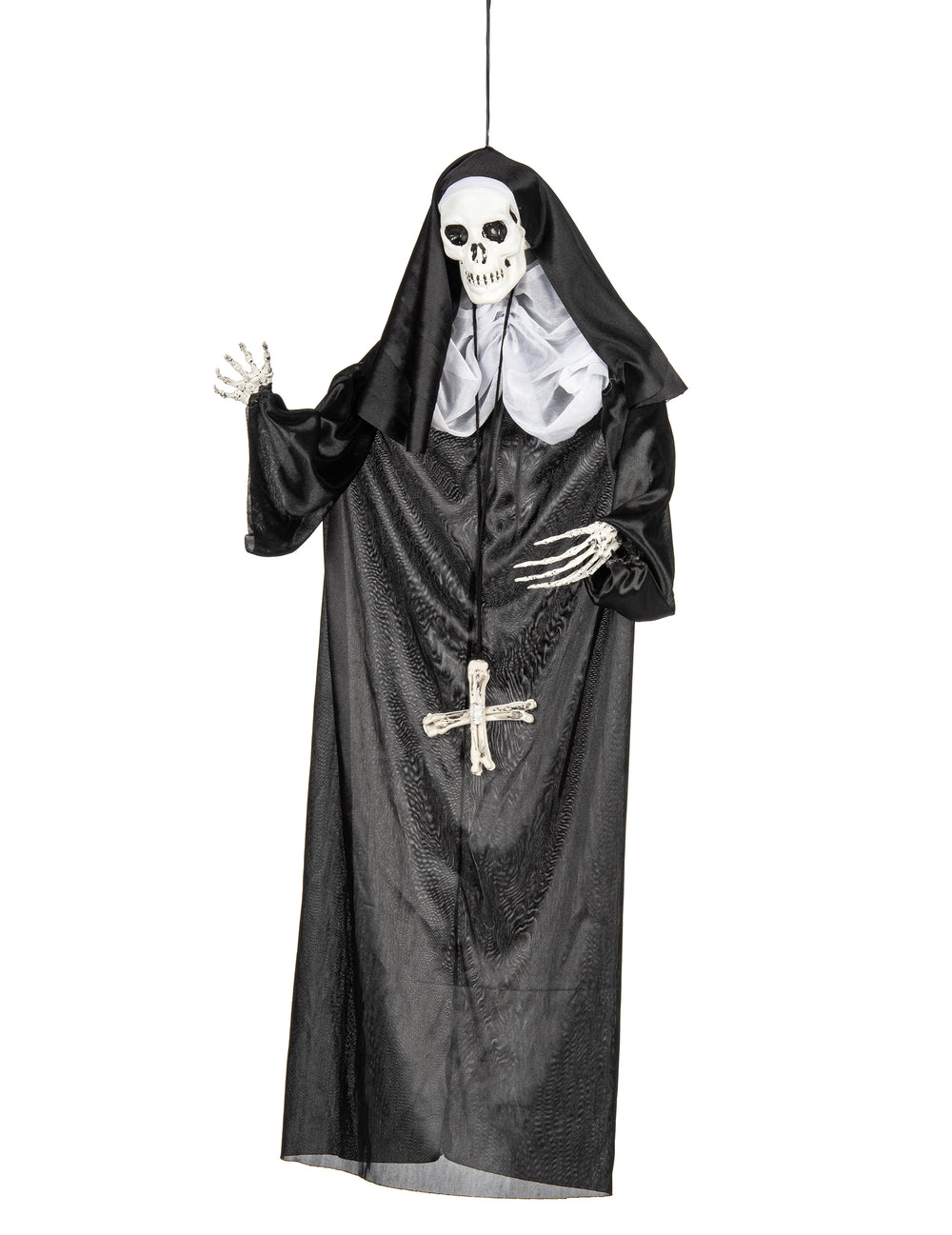Décoration à suspendre nonne pour Halloween noir et blanc avec squelette