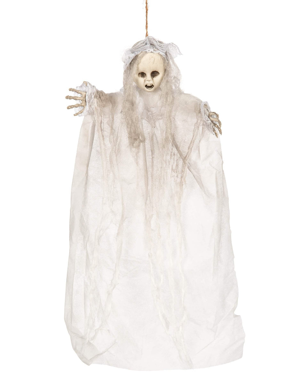 Bela viseča dekoracija dojenček duh za halloween z čipko in tilom