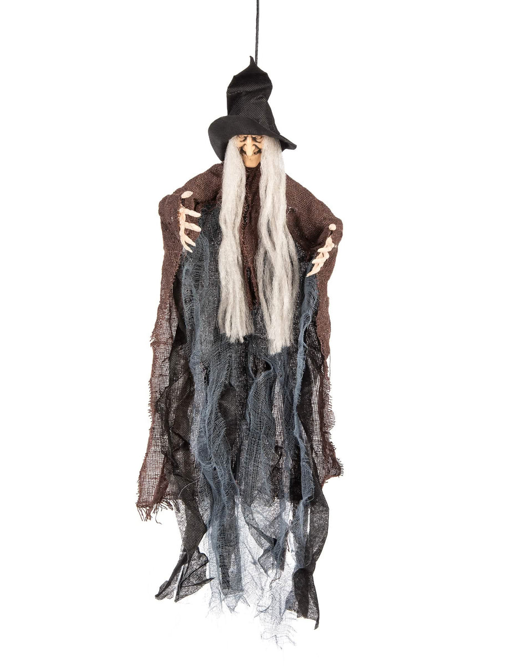 Décoration à suspendre sorcière pour Halloween marron et noir avec cheveux gris