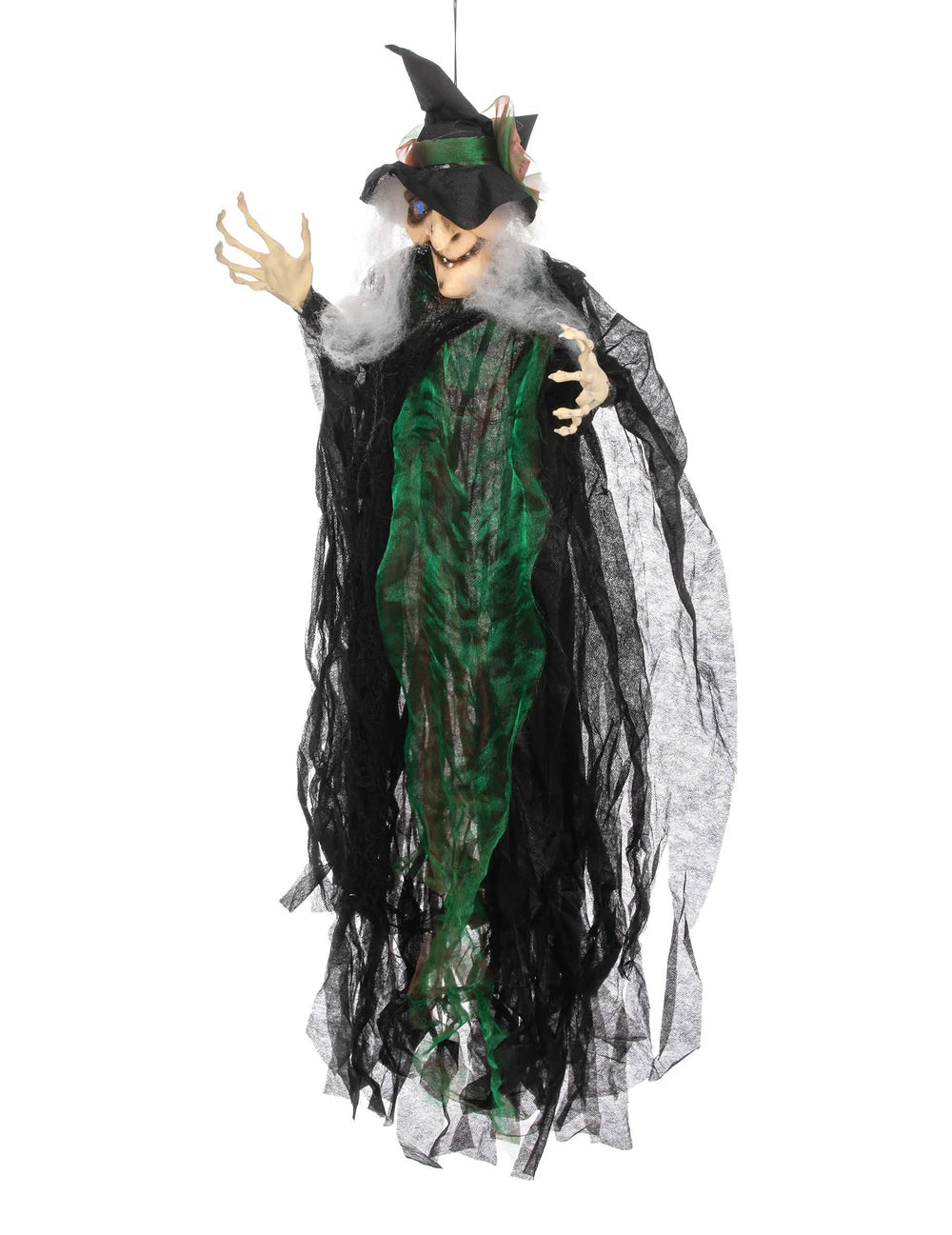 Décoration à suspendre sorcière pour Halloween noire et verte lumineuse