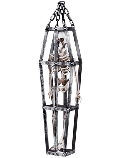 Décoration à suspendre squelette en cage pour Halloween gris et blanc