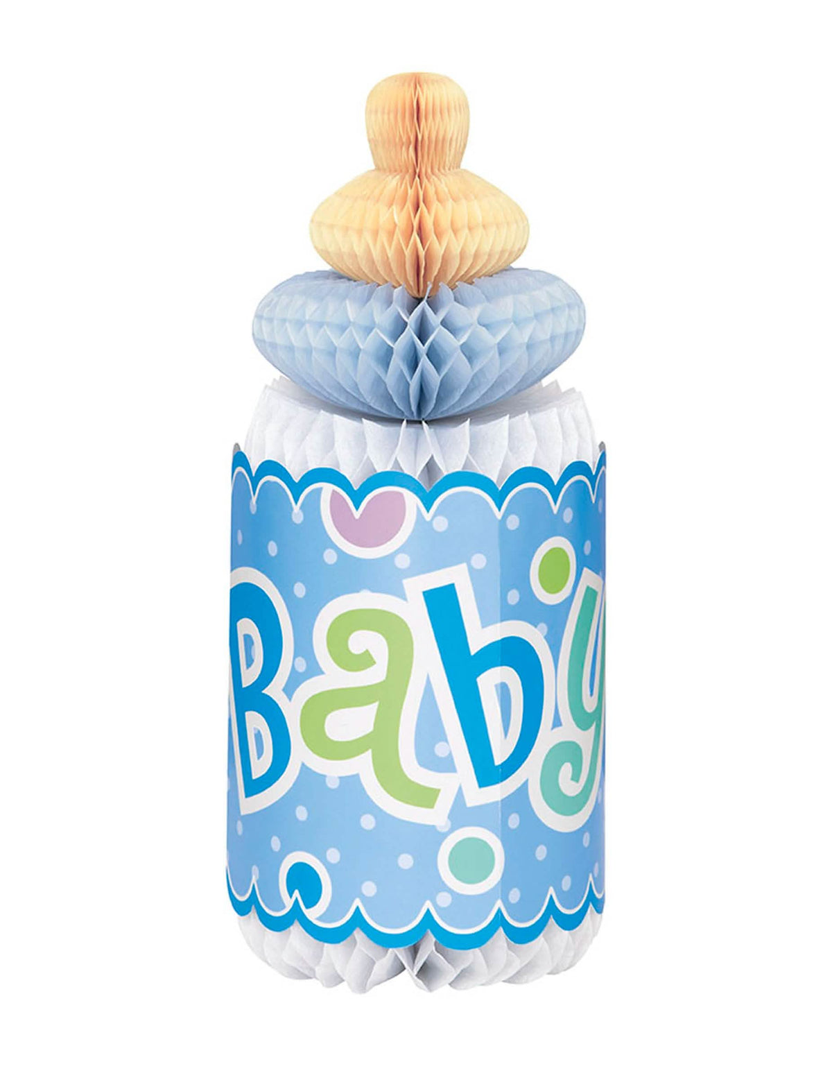 Alveolarna namizna dekoracija v obliki stekleničke za baby shower modra