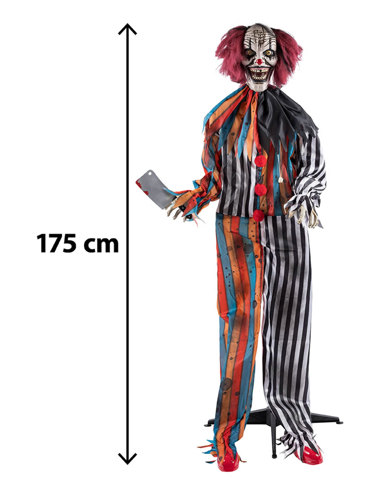Animirana dekoracija zlobnega klovna mesarja z gibi 175 cm