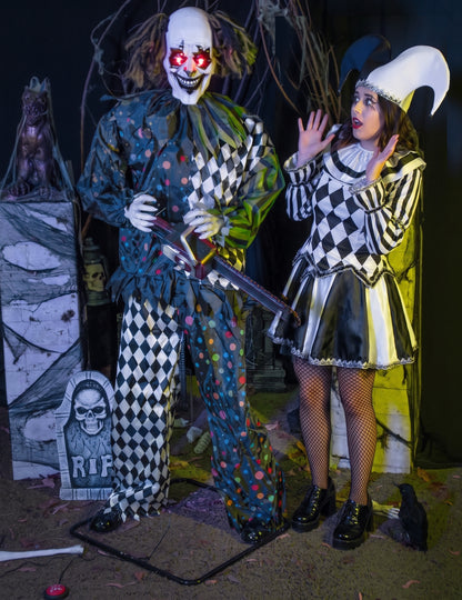 Décoration animée clown debout hanté 180 cm