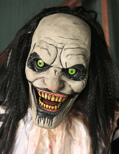 Animirani dekoracija zastrašujoča klovn z visečim otrokom z gibi in lučmi 2.15m