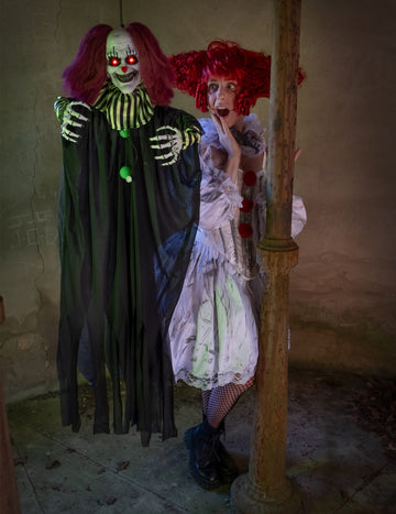 Animirana dekoracija grozljiva klovn visi 130 cm