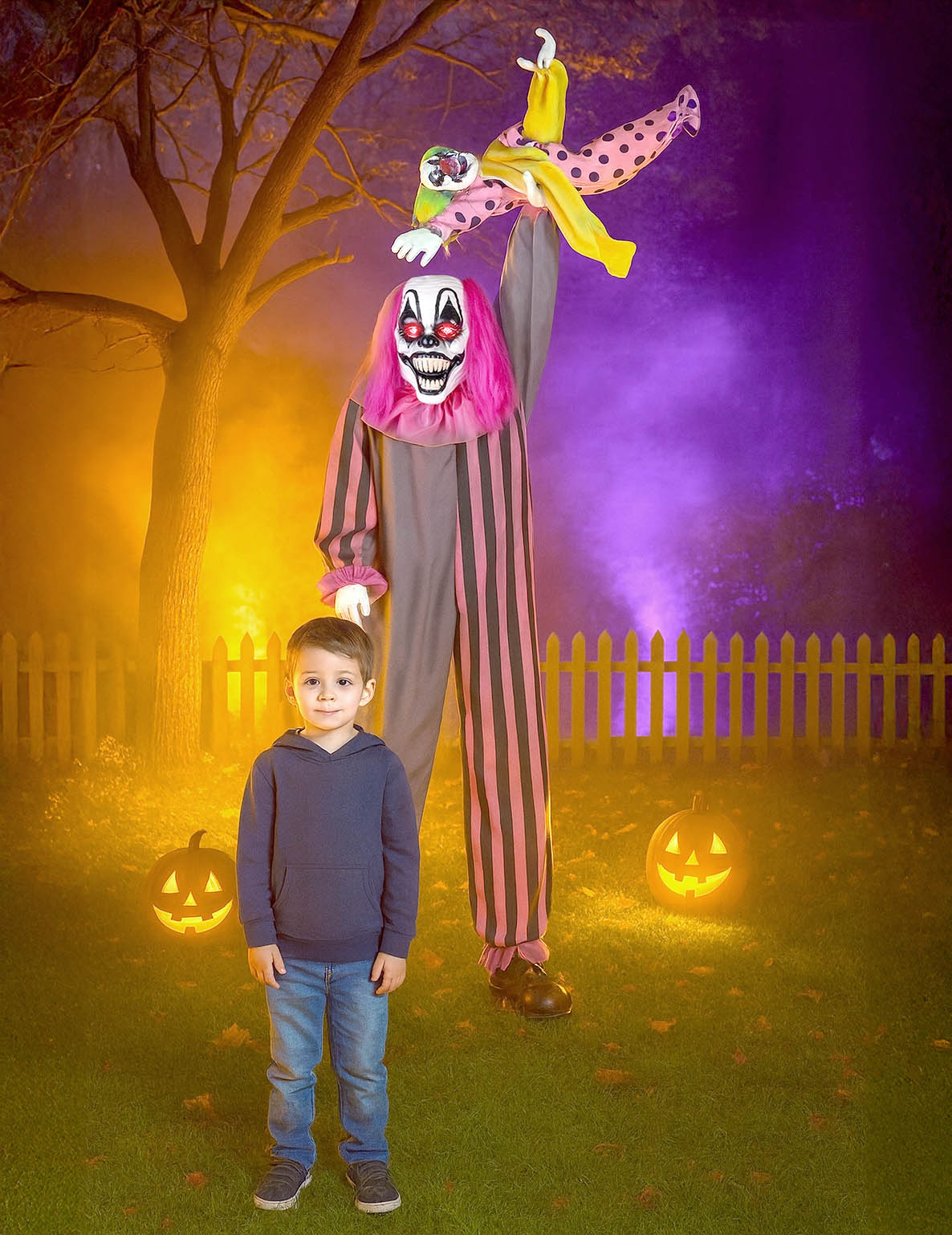 Animirani in zvočni dekoracija strašljivo klovn drži deklico 210cm