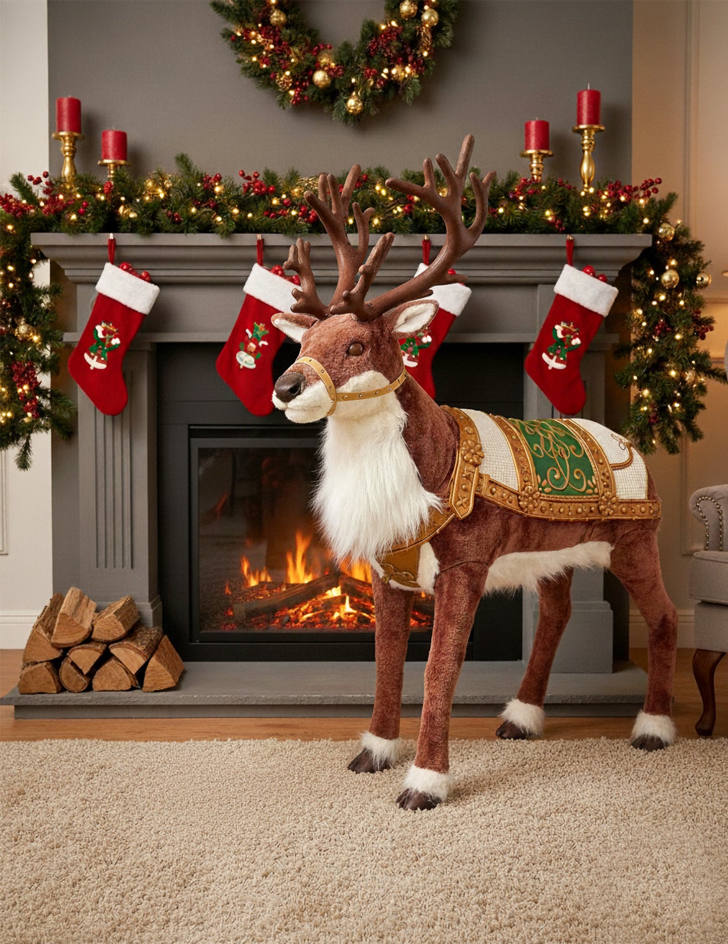Animirana božična dekoracija severnih jelenov z zvokom in gibanjem 143 cm
