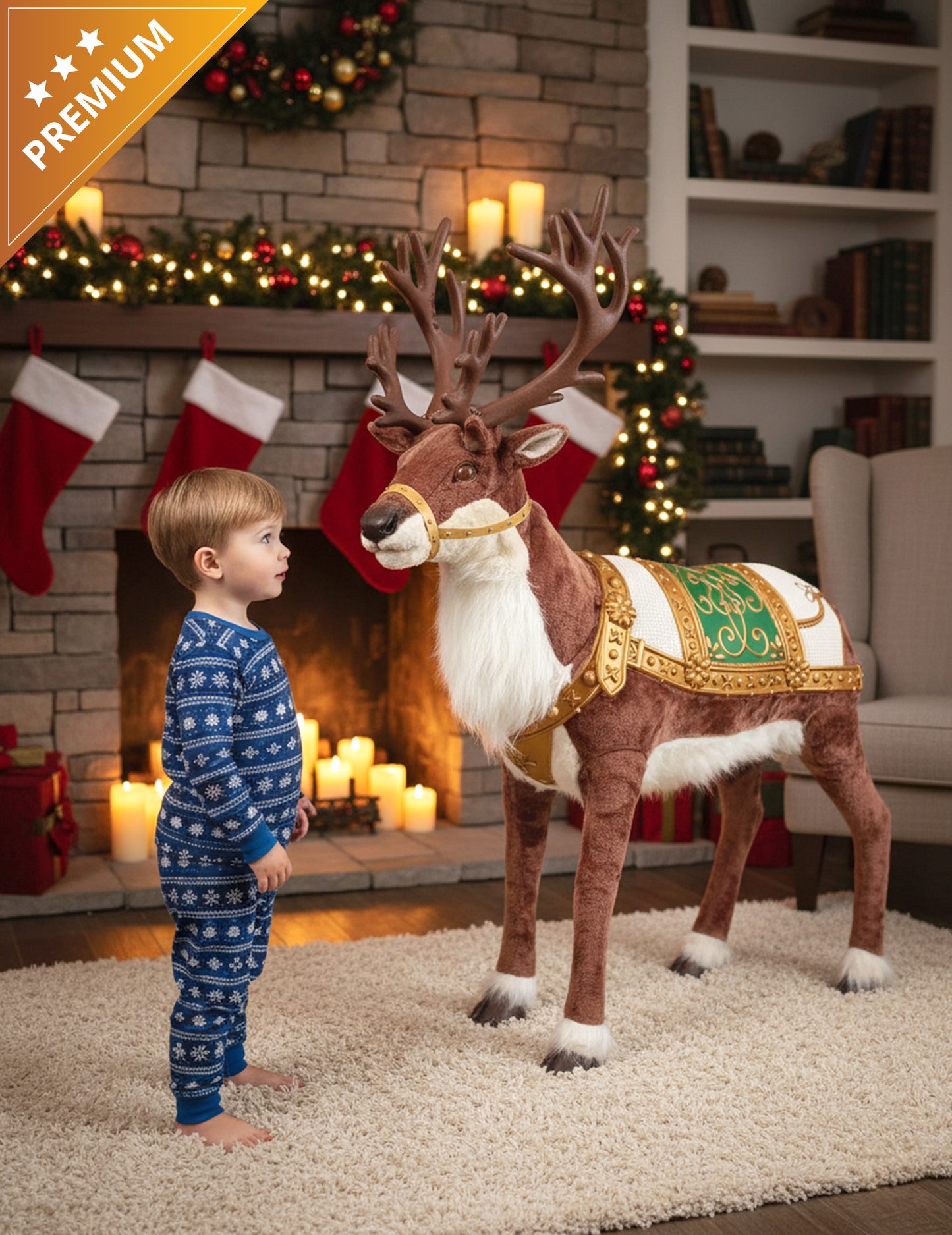 Animirana božična dekoracija severnih jelenov z zvokom in gibanjem 143 cm