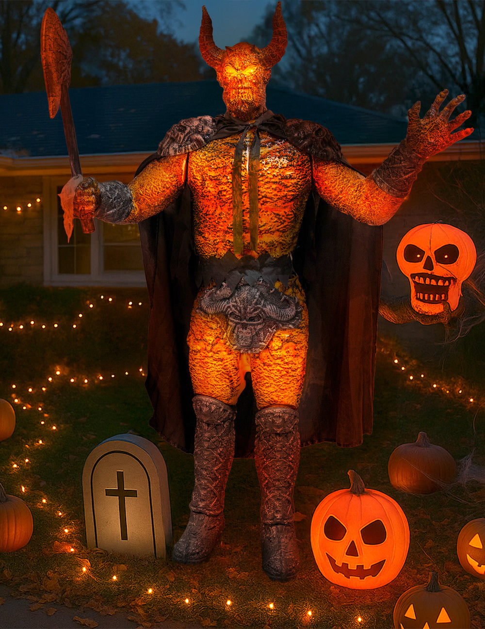 Décoration animée Roi Démon pour Halloween orange lumineuse et noire
