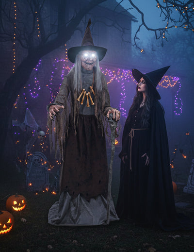 Décoration animée Sorcière hideuse pour Halloween avec bras articulés son et lumières