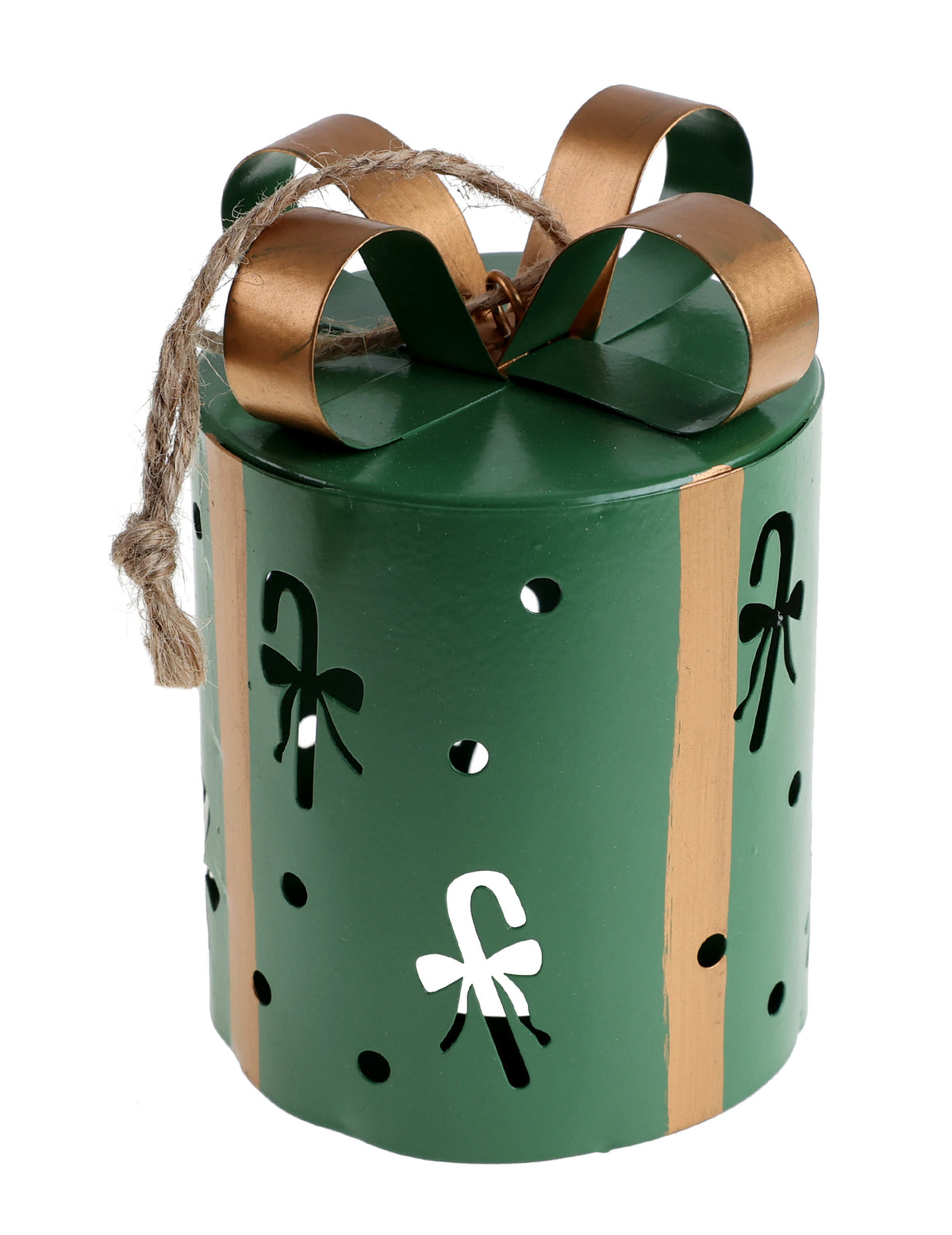 Décoration cadeau ajourée en métal vert sapin 7 x 10,5 cm