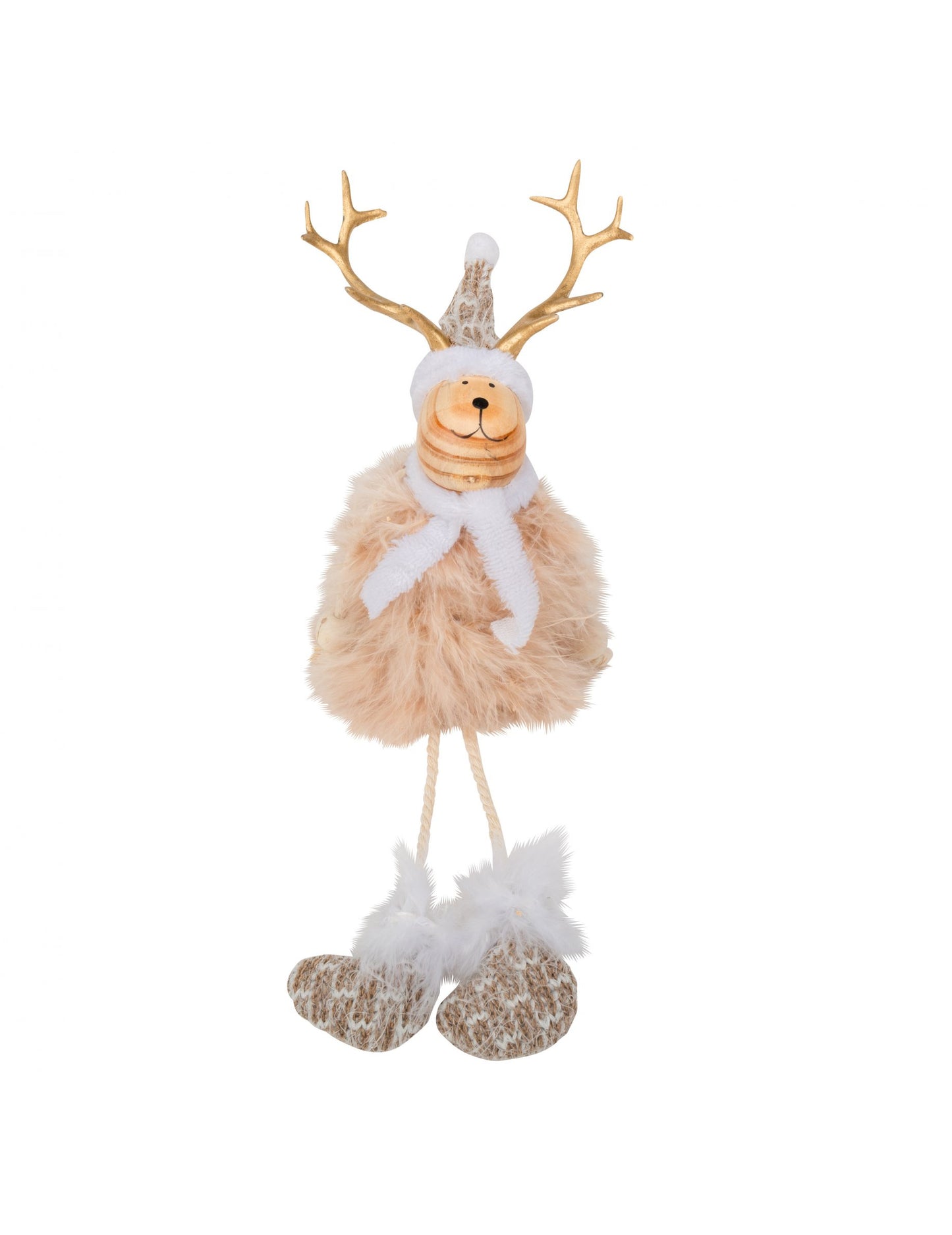 Lesena in krznena dekoracija jelena 15,5 cm s kapo