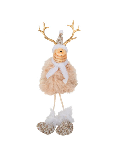 Lesena in krznena dekoracija jelena 15,5 cm s kapo