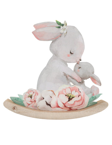 Lesena dekoracija za kozarec, cvetlični velikonočni vzorec, 13 cm kunci