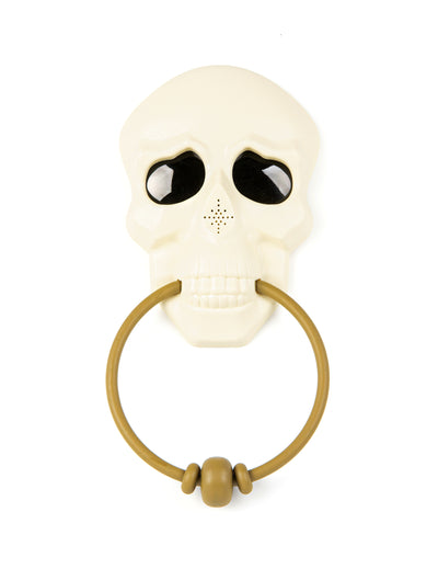 Décoration de porte sonore et animée squelette pour Halloween ivoire et dorée