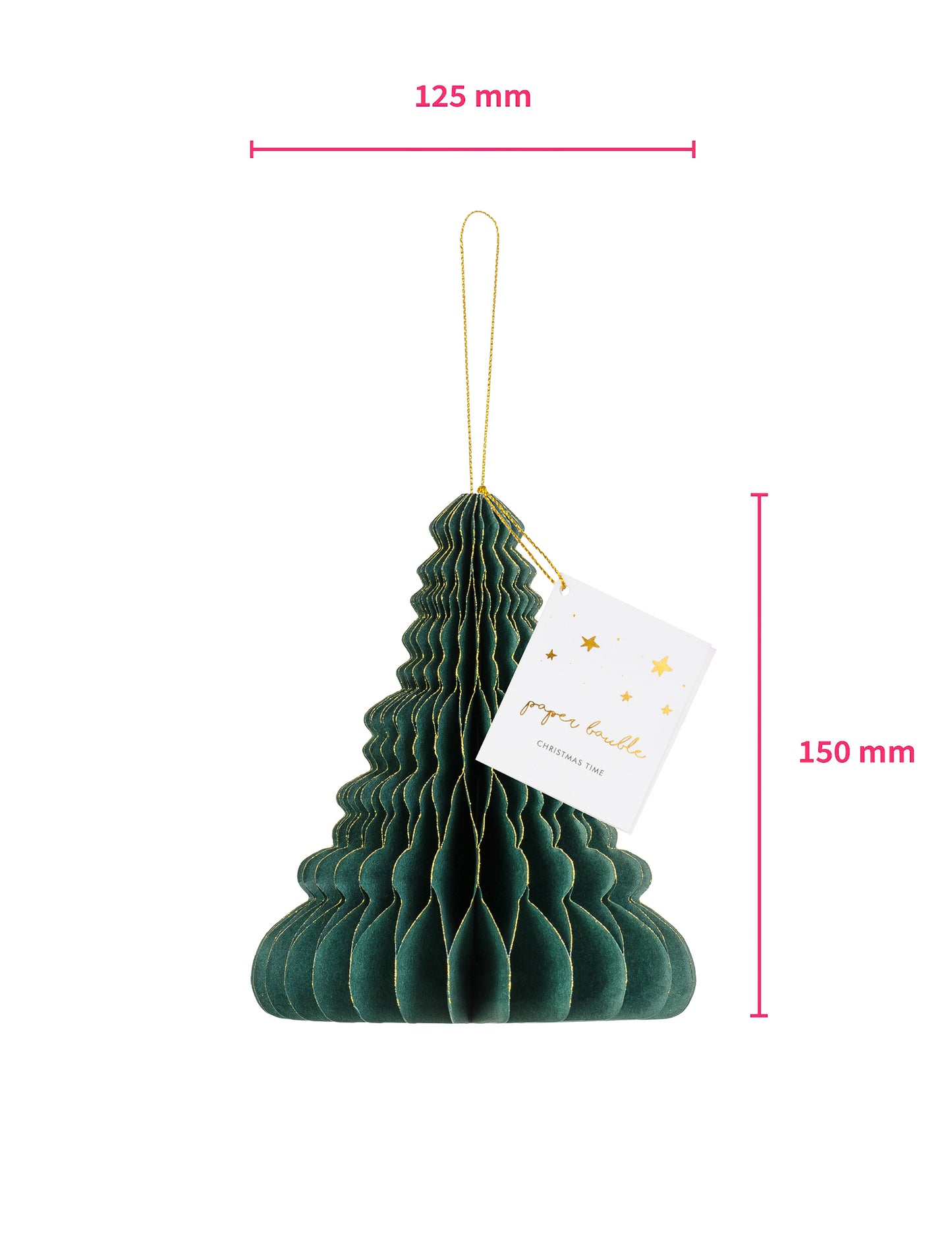 Okras za božično drevo iz papirja s satjem 15 cm zelena in zlata