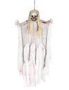 Décoration fantôme sanglant pour Halloween blanche et grise avec cheveux blonds