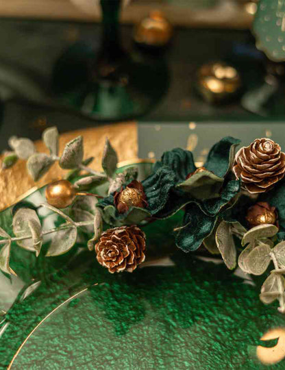 Décoration florale Élégance vert foncé et or 23 cm
