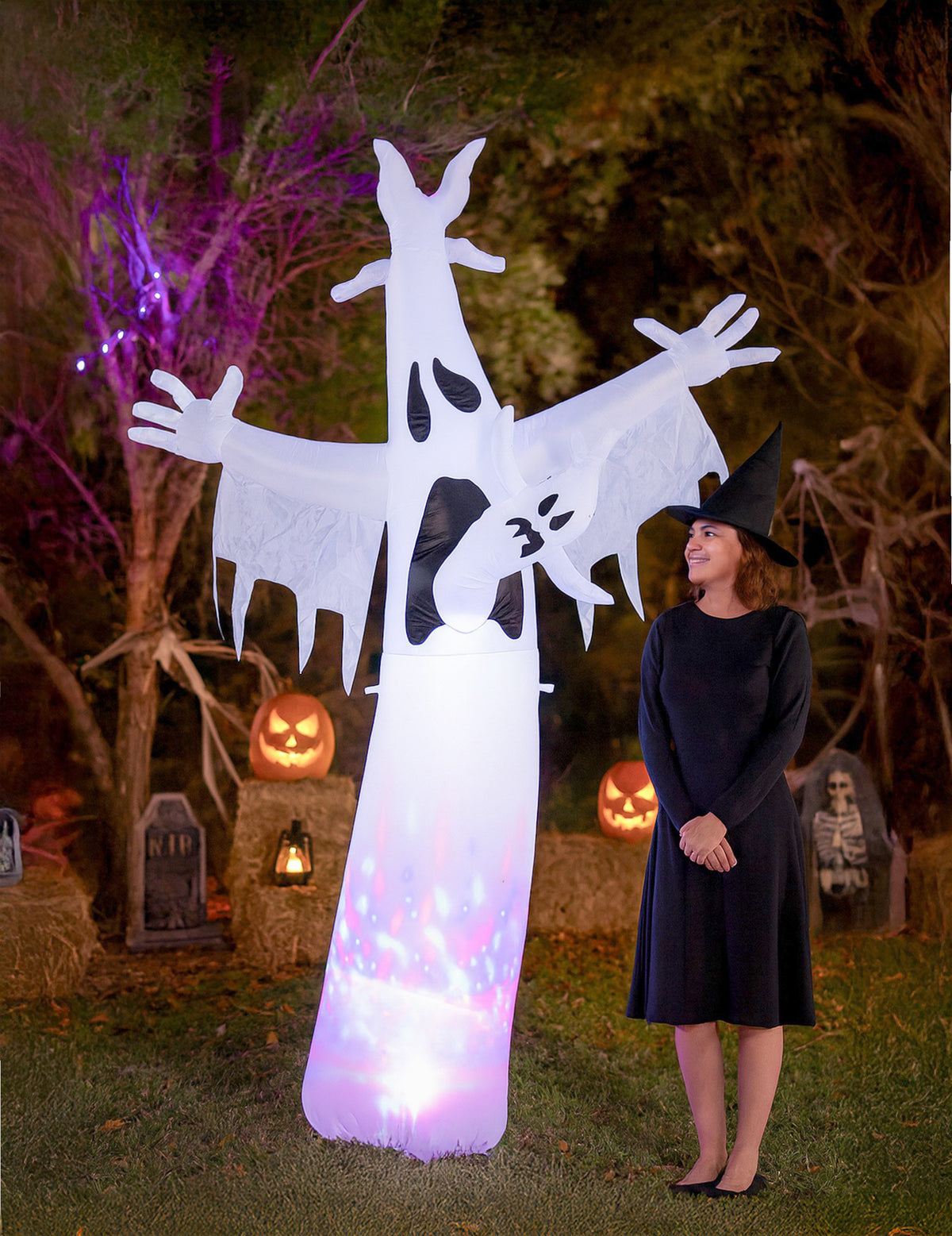 Décoration gonflable fantôme hurlant pour Halloween blanc lumineux