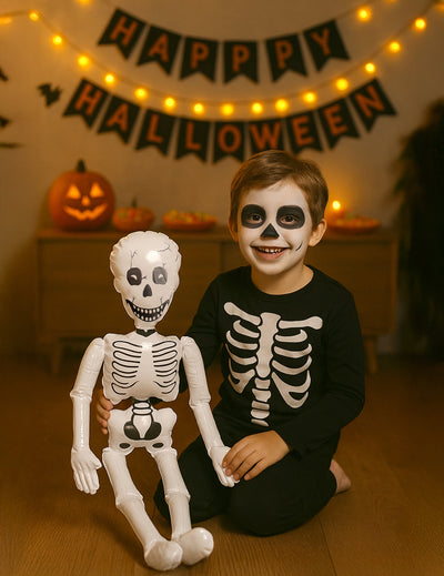Décoration gonflable squelette pour Halloween blanc et noir