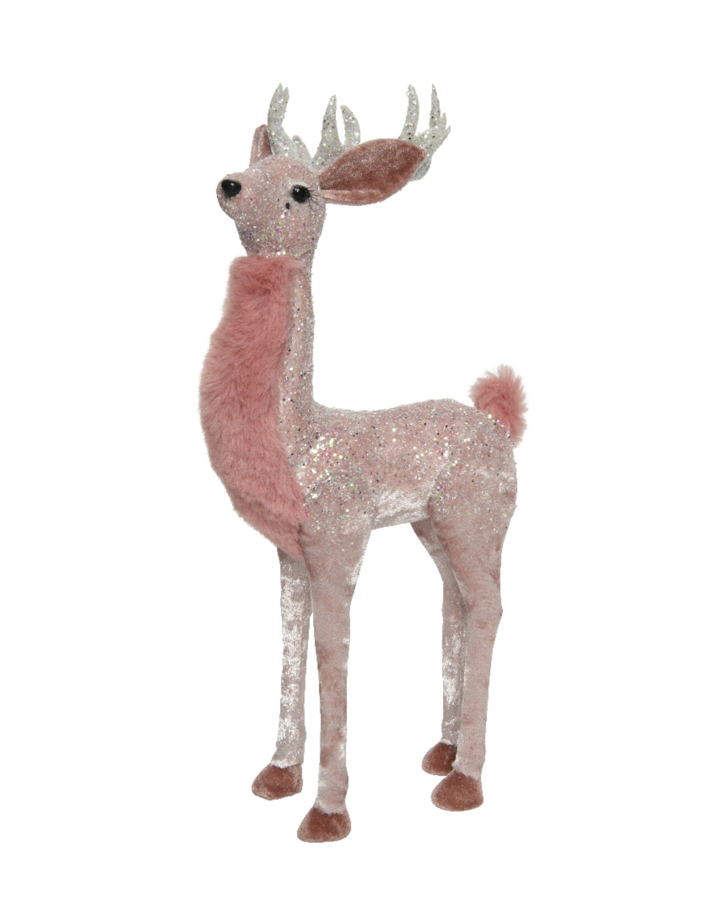 Lepa roza dekoracija z jeleni 30 cm bleščeča vila