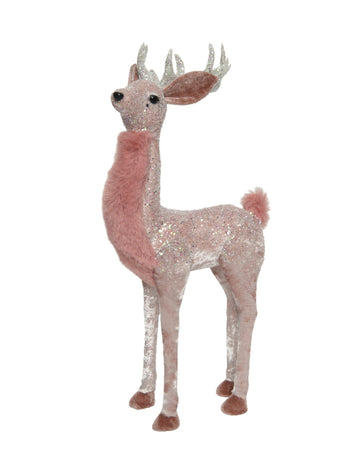 Lepa roza dekoracija z jeleni 30 cm bleščeča vila