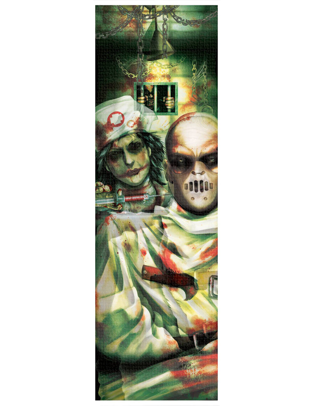 Détail de l'infirmière et du patient masqué de la décoration murale infirmière Zombie