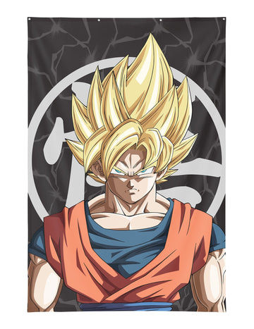 Stenska dekoracija Son Goku Super Saiyan Dragon Ball Z™ 125×85 cm z kovinskimi obročki 