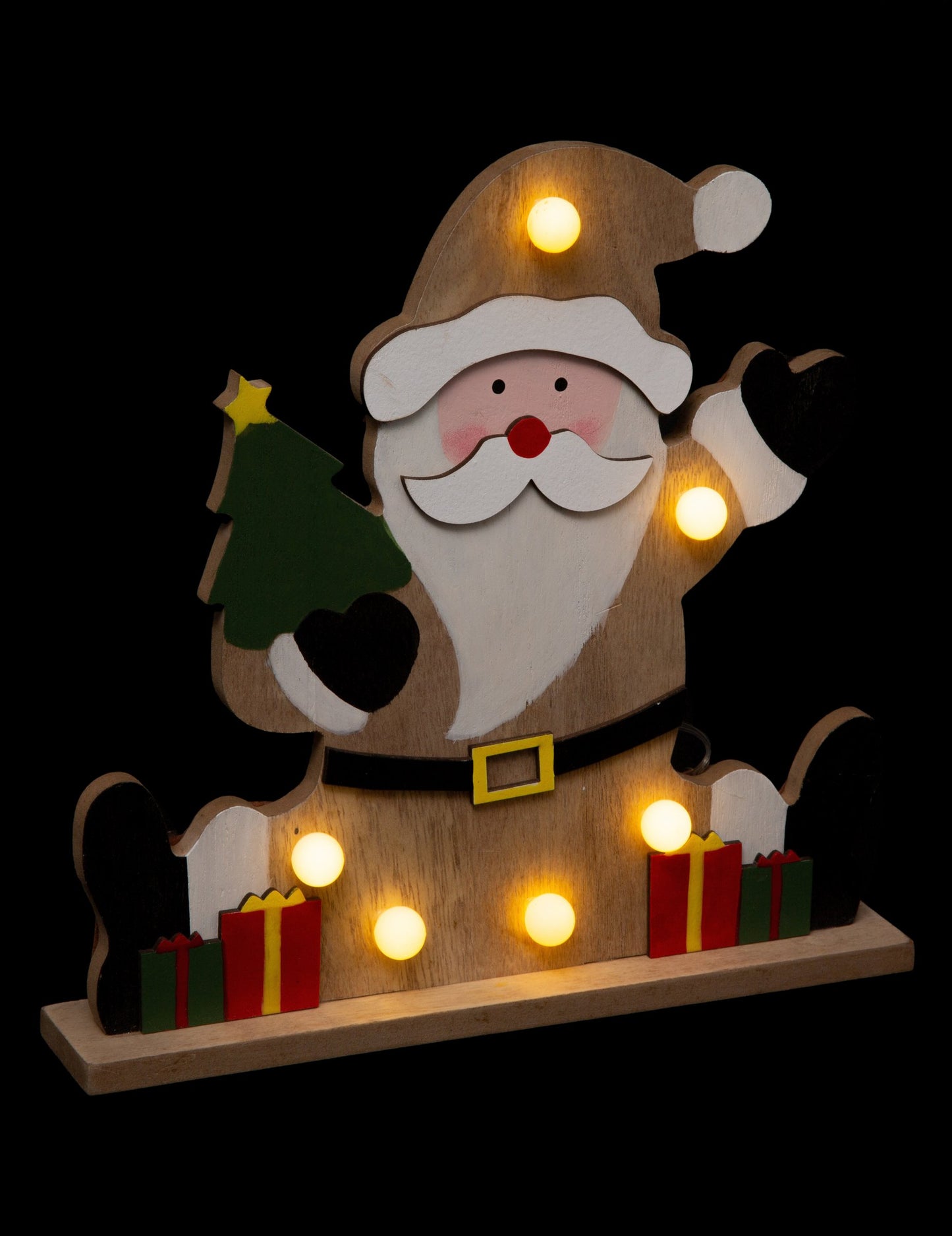 Svetleča dekoracija Božička 25 cm lesena s 6 LED diodami