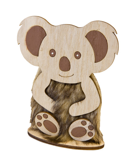 Majhna lesena in krznena dekoracija koale, 15,5 x 8 cm