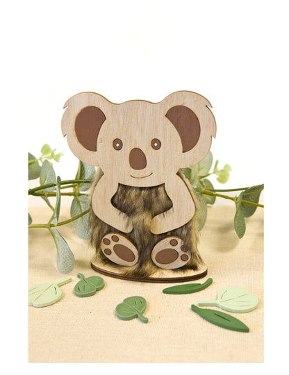 Majhna lesena in krznena dekoracija koale, 15,5 x 8 cm