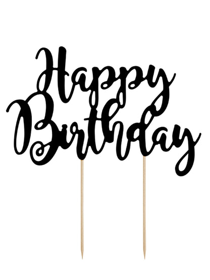 Décoration pour gâteau Happy Birthday pour anniversaire noir en carton