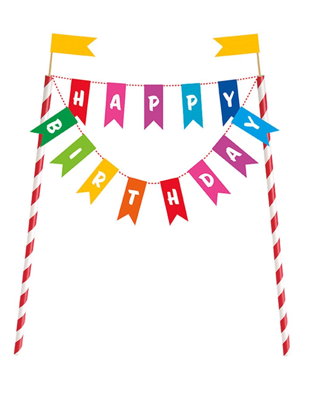 Dekoracija za torto Happy Birthday za rojstni dan, pisano s fanjoni in črtastimi palicami