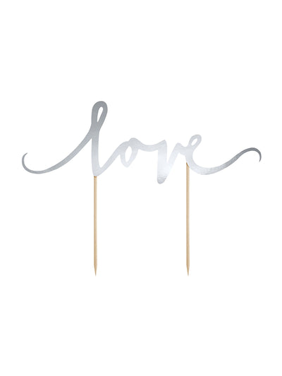 Décoration pic pour gâteau love pour fête argent brillant