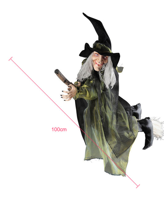 Dimensions de la décoration sorcière volante sur balai pour halloween