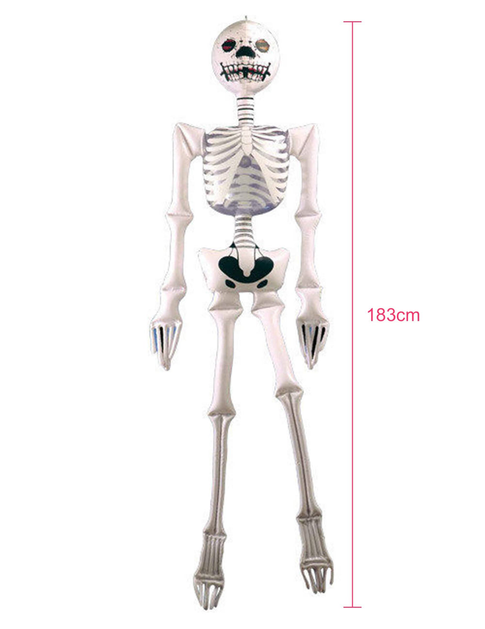 Pregled z dimenzijami napihljive okrasitve okostnjak za halloween