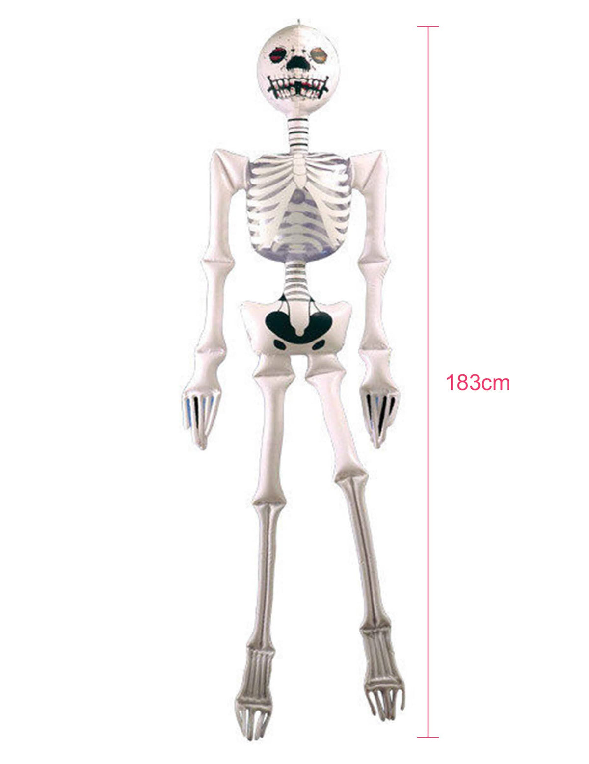 Pregled z dimenzijami napihljive okrasitve okostnjak za halloween