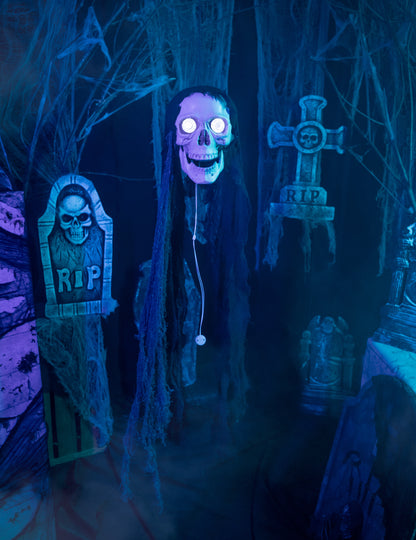 Svetlobna in zvočna animirana dekoracija lobanje 70 cm