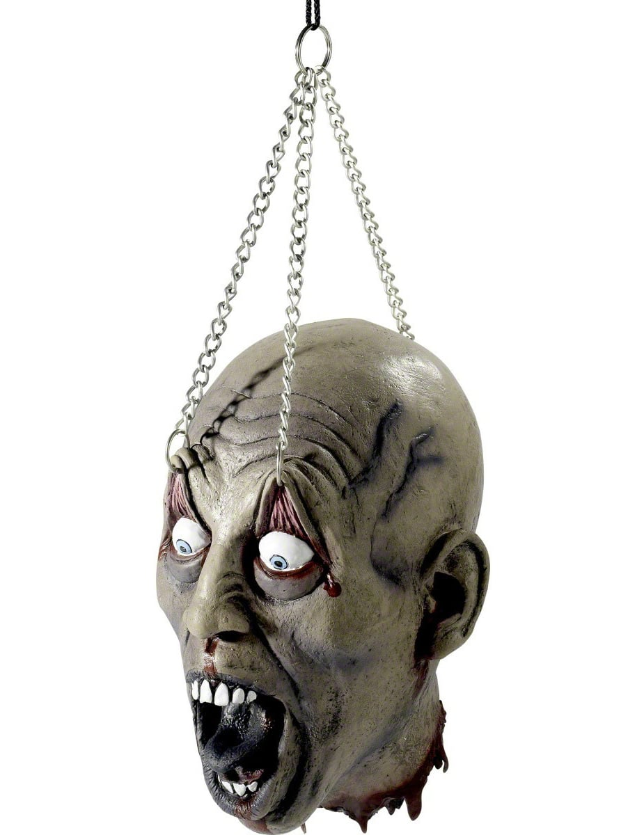 Décoration tête suspendue pour Halloween grise avec chaînes