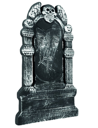 Décoration tombe squelette pour Halloween grise et noire avec crânes et inscription RIP