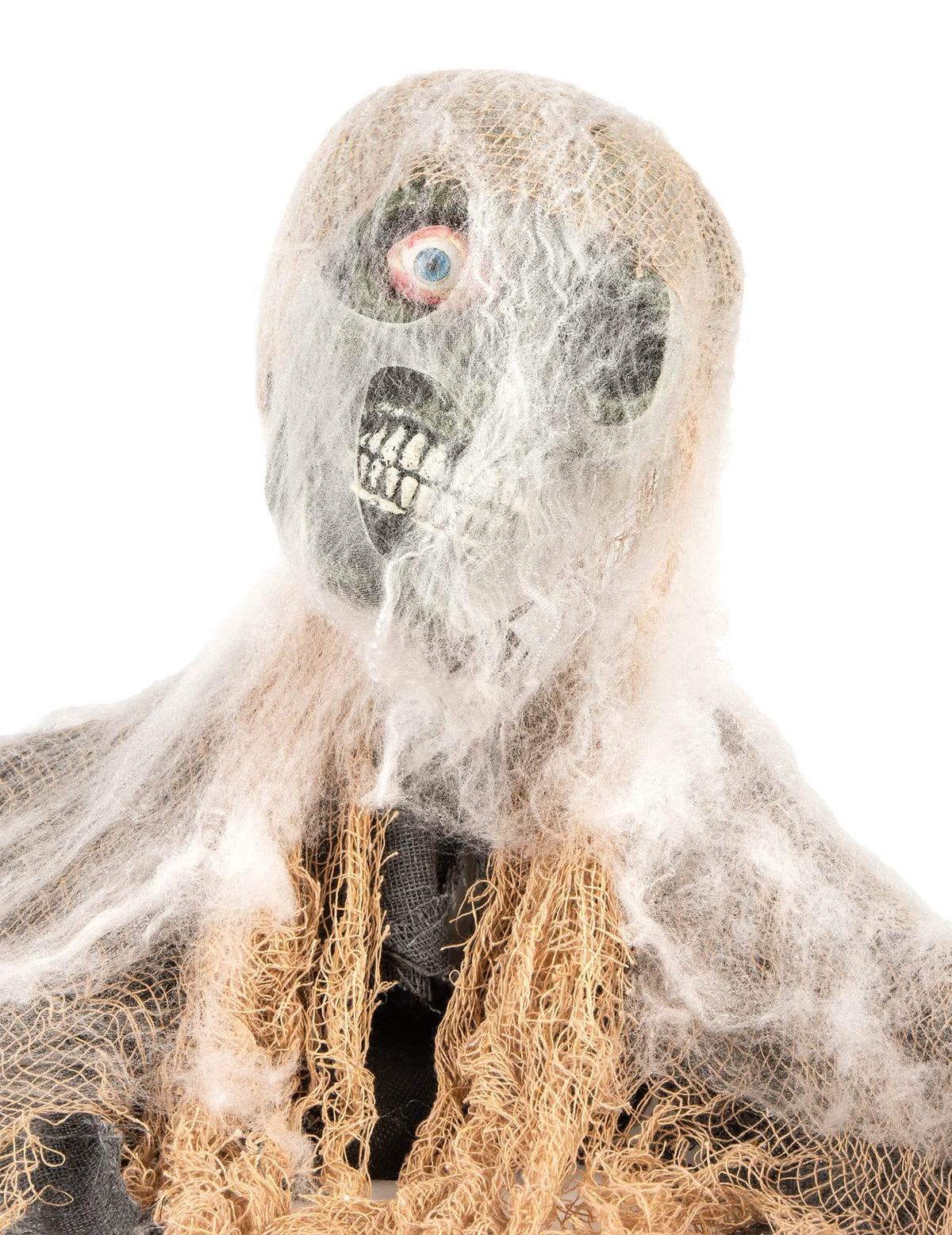 Bližnji posnetek zastrtega obraza animirane halloween dekoracije zombiji