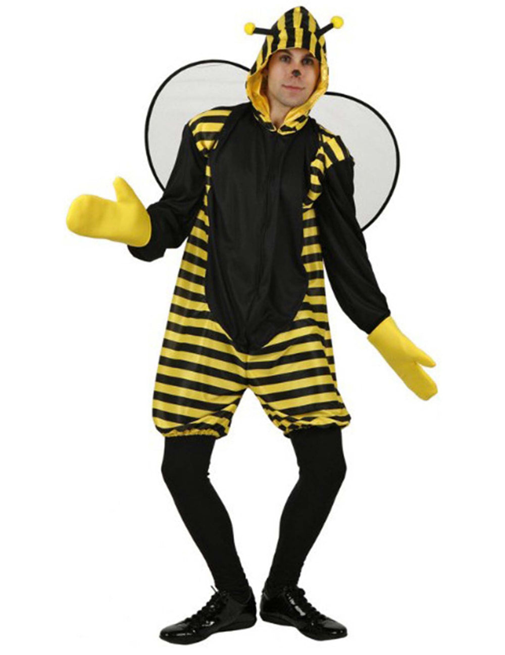 Déguisement d'abeille pour adulte jaune et noir rayé avec ailes et gants