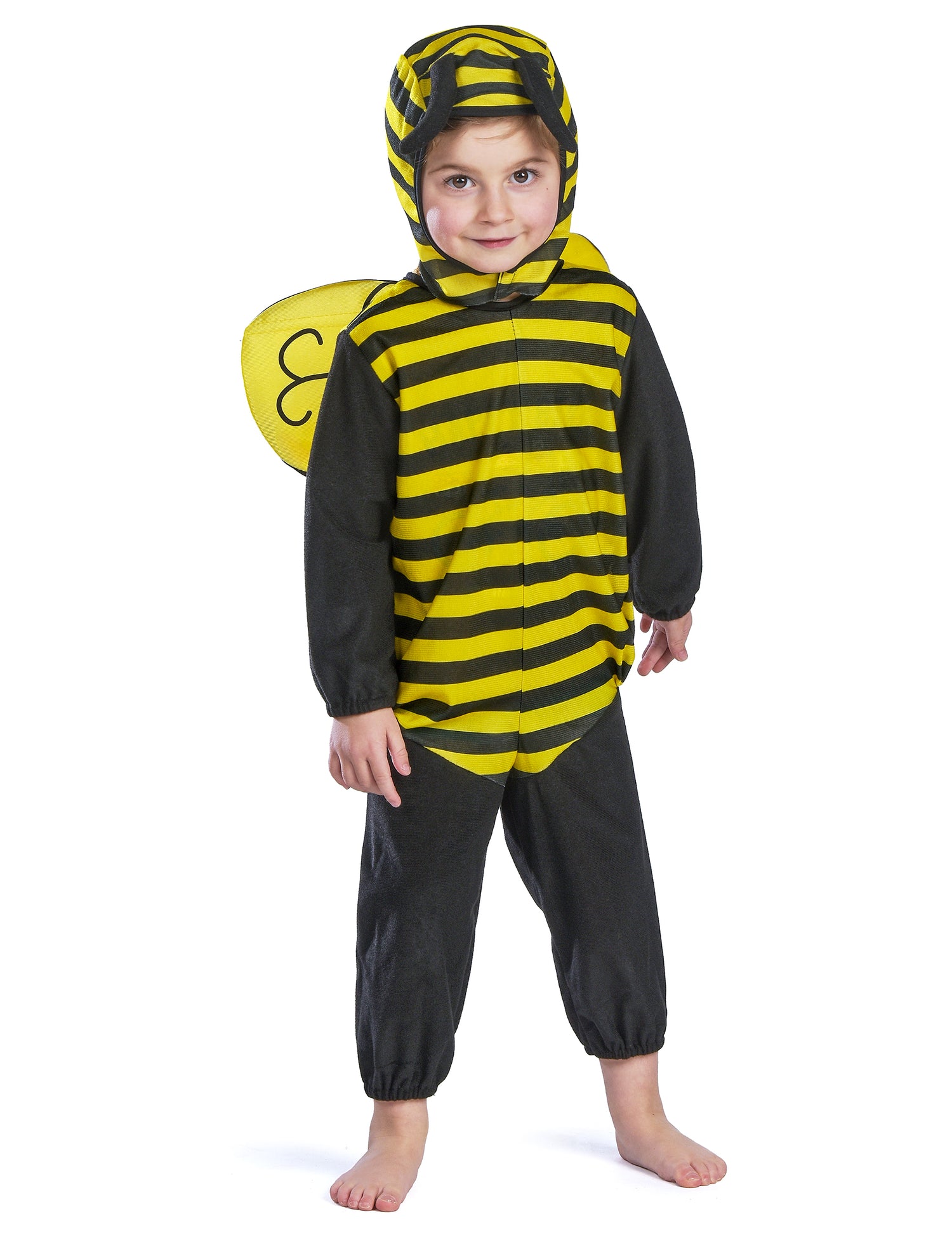 Déguisement abeille pour enfant jaune et noir avec ailes et capuche