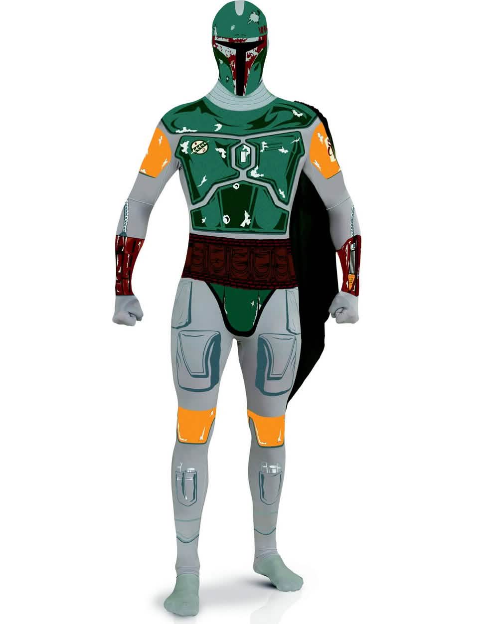 Kostum druge kože Boba Fett Star Wars za odrasli v zelena in siva s plaščem