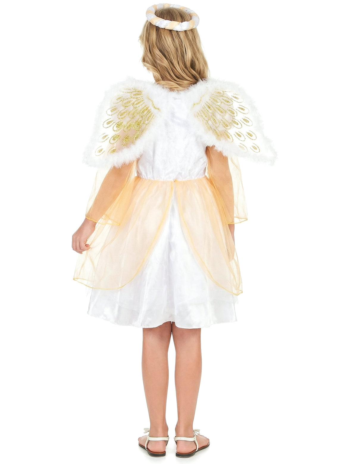 Vue de dos du déguisement d'ange pour fille blanc et doré