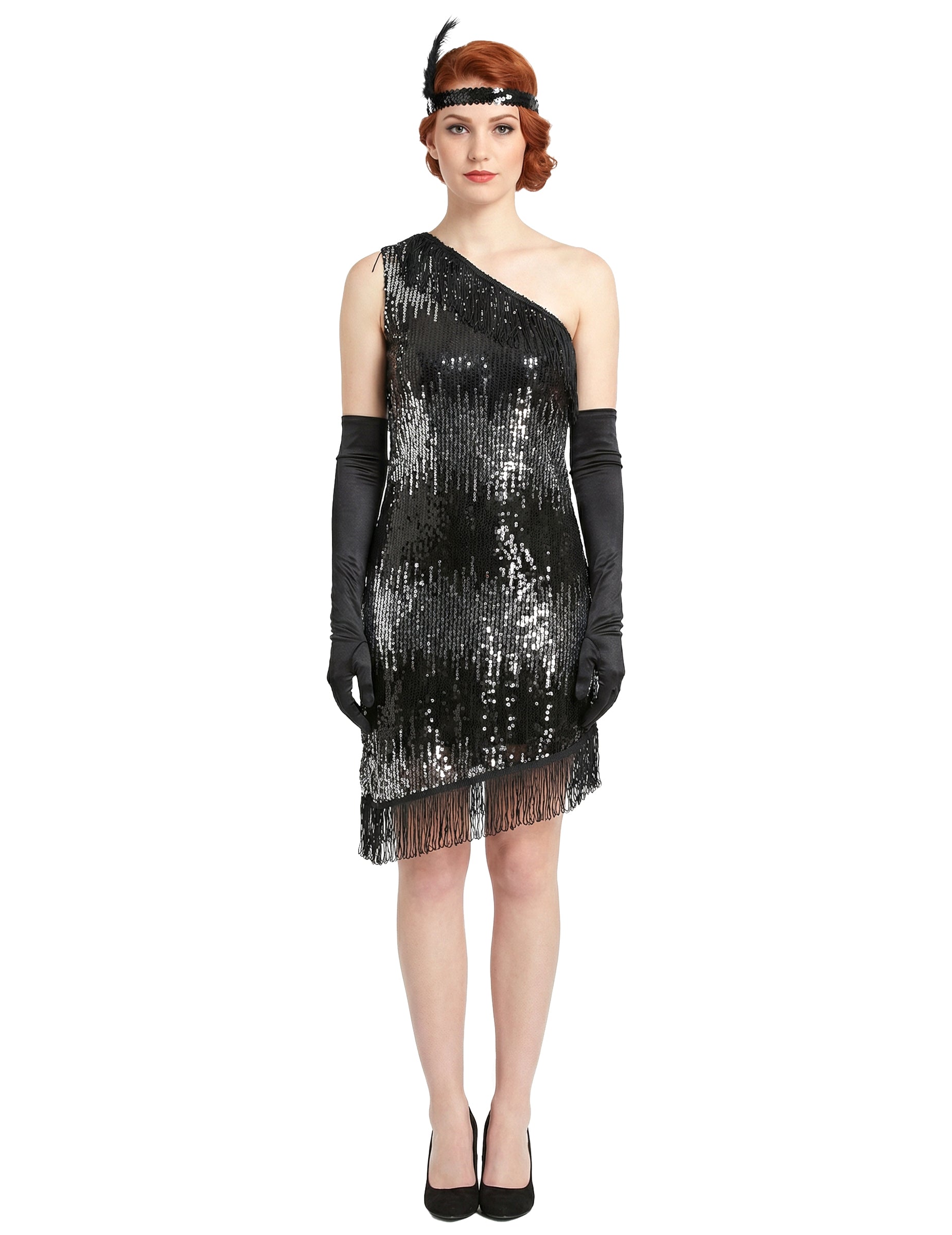 Maska iz 20. let za ženske v črni in srebrni barvi s bleščicami