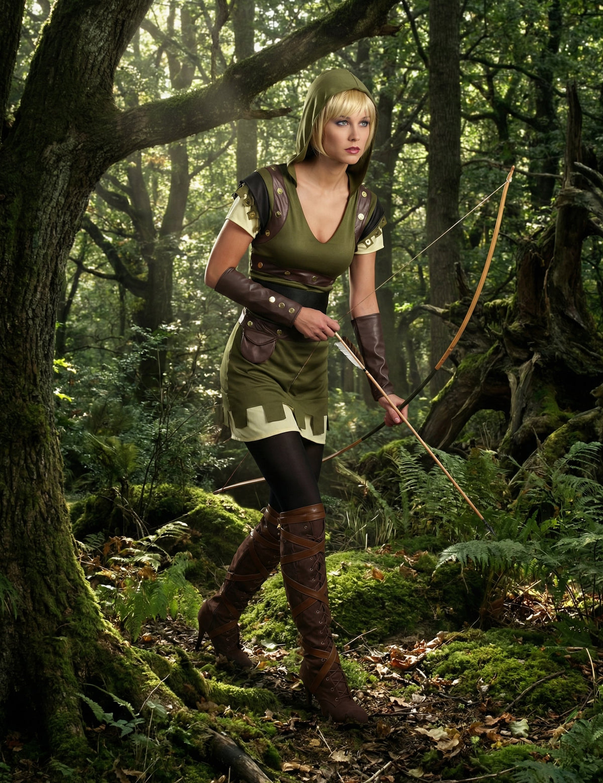 Vue de profil du déguisement archer vert des bois