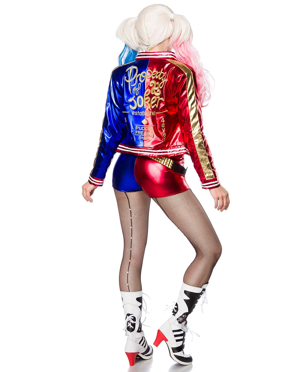 Vue de dos du déguisement arlequin fou sexy luxe