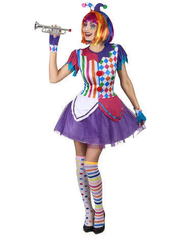 Harlequin kostum barviti pompomi ženska